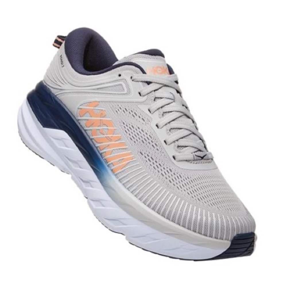 HOKA Bondi 7 Womens Sneaker Shoes 8.5 Lunar Rock/Black Iris ONE ONE